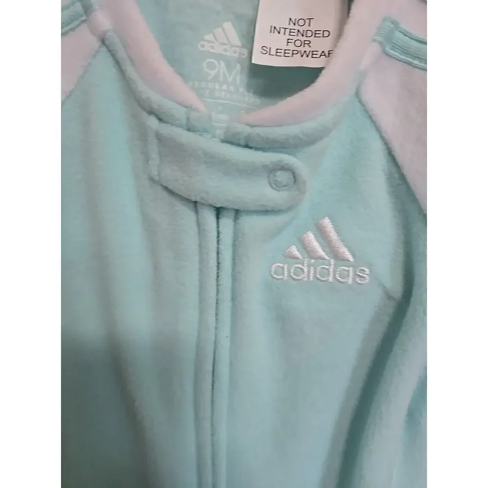 Adidas Micro Fleece Footie Lt Aqua. 9m. New